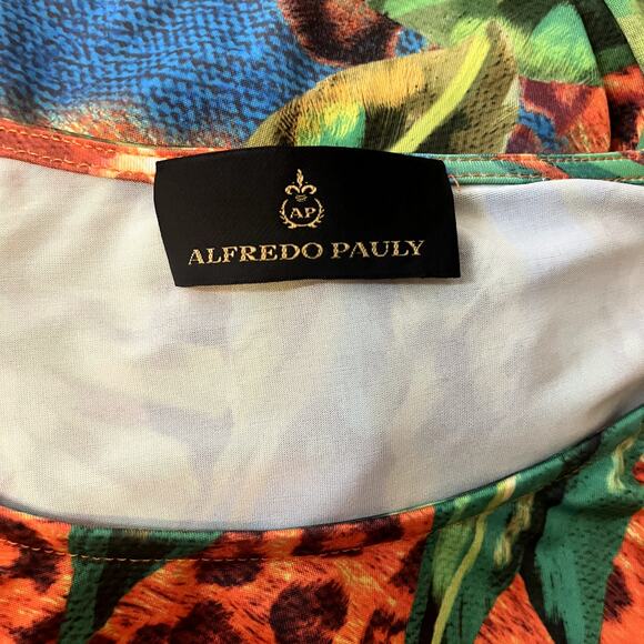 Alfredo Pauly Bright Slinky Floral Leopard Tunic Top Size 50 German Plus 2x 3x - Picture 7 of 9